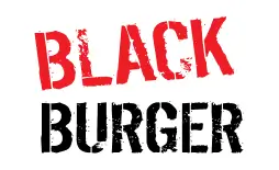 Sister restaurant logo: Black Burger, bold typography.