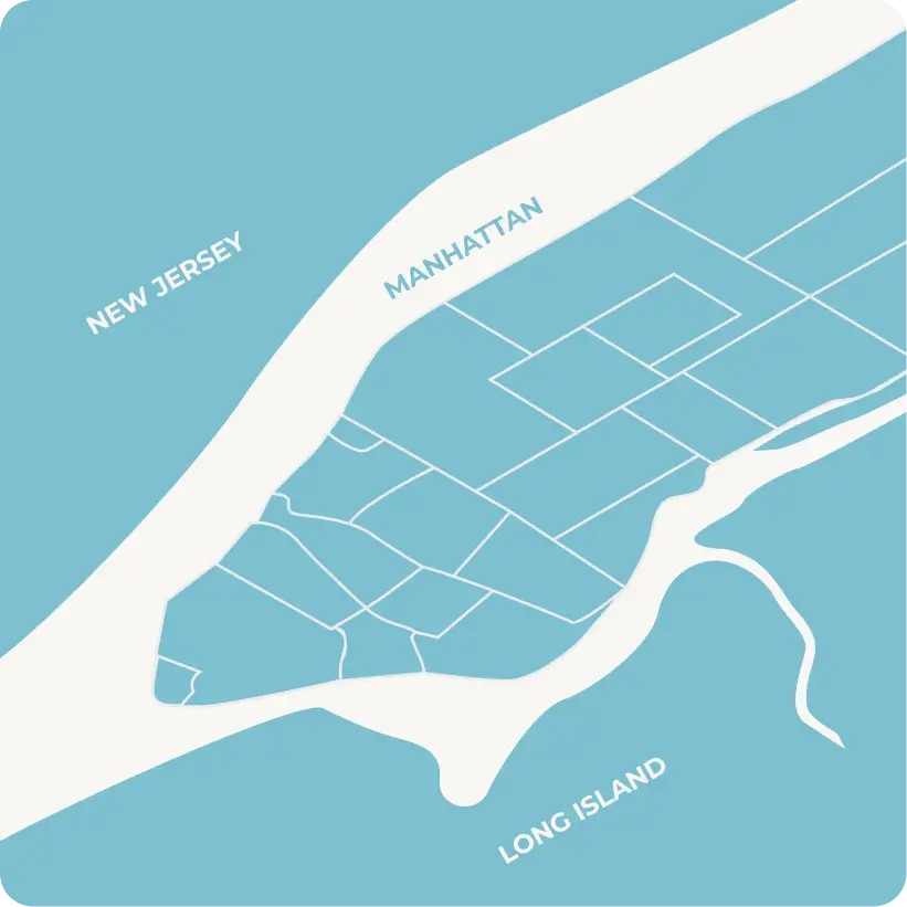 Map highlighting Manhattan, Long Island, and New Jersey locations for order selection.
