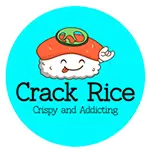 Crack Rice logo with sushi character, tagline "Crispy and Addicting" in Sister Restaurants page context.